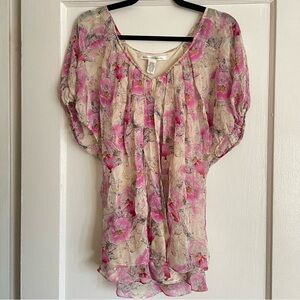 Diane Von Furstenberg Pink Floral Silk Butterfly Y2K Fairy Top